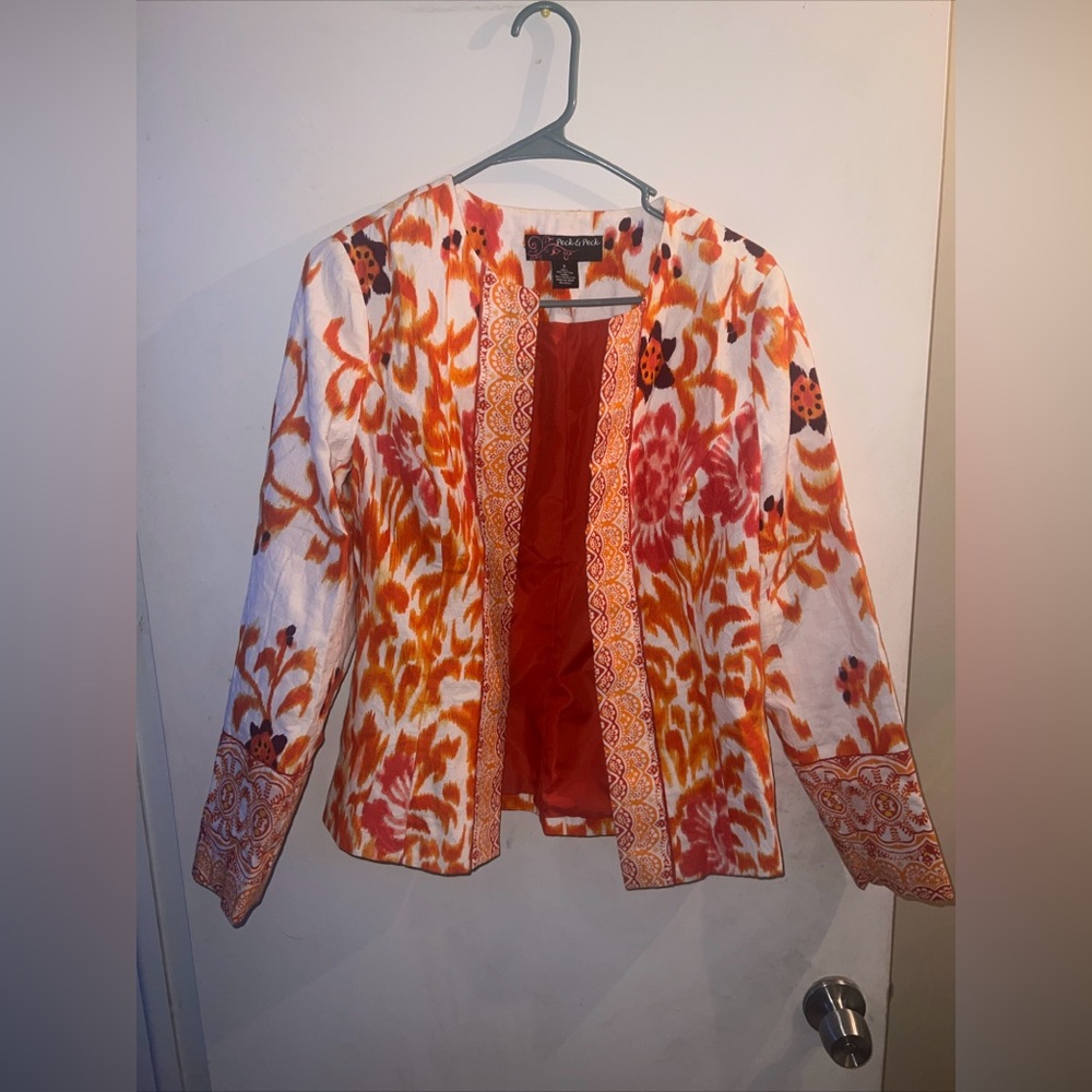 Peck And Peck Floral Open Front Blazer Small